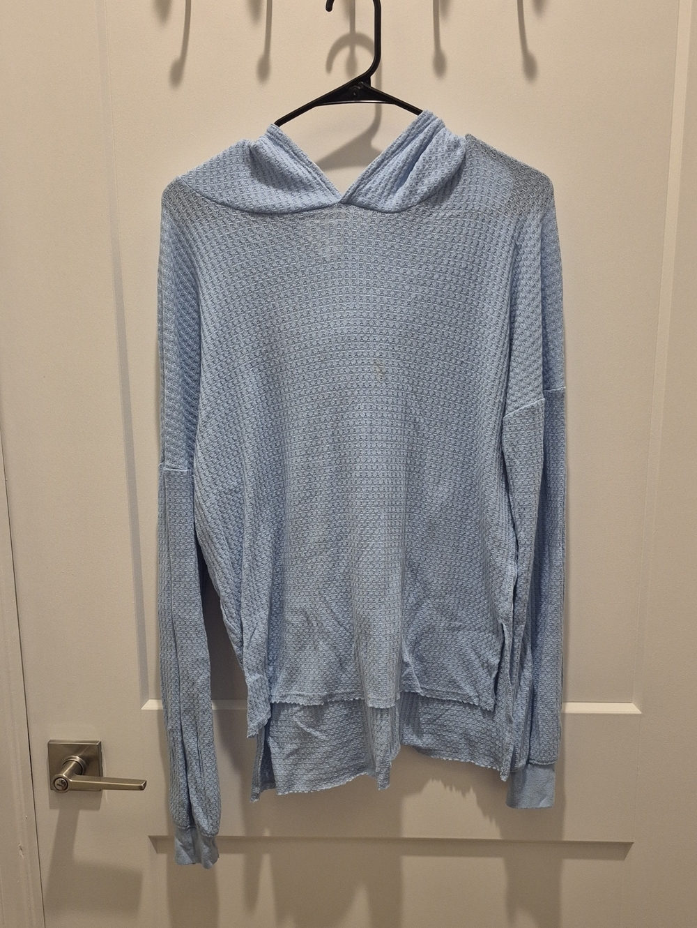 Glyder Light Blue Women's Hooded Waffle Knit Top